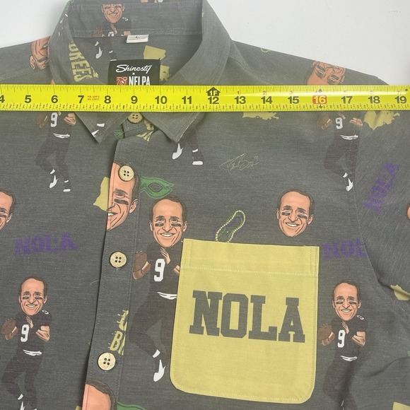 Shinesty NFLPA Men's Large Gray Drew Brees NOLA Button Shirt New Orleans Saints - Picture 9 of 12